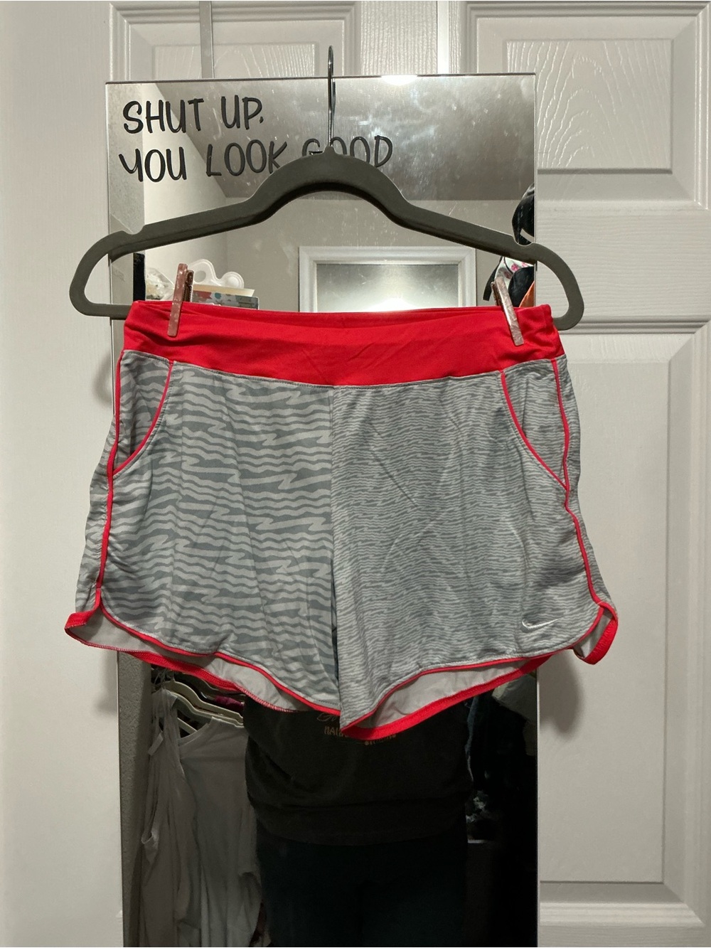 Nike Gray Athletic Shorts with Coral Pink Trim